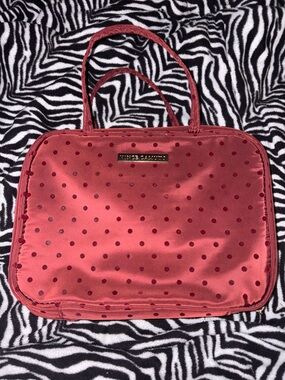 Vince Camuto Rose Red Polka Dot Satin Cosmetic Bag